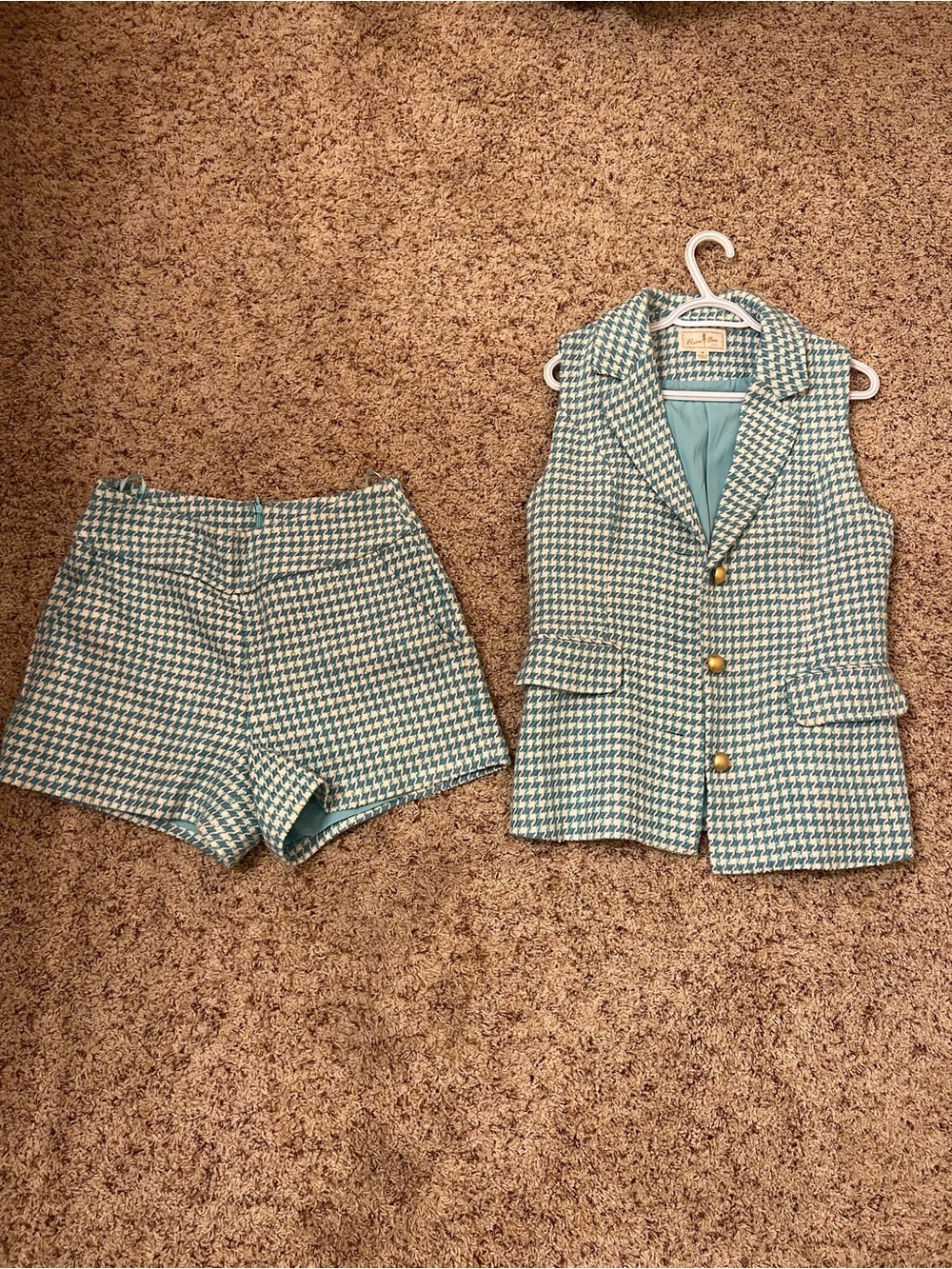 Flora Bea NYC Tweed Houndstooth Vest Shorts Set M - Picture 2 of 3